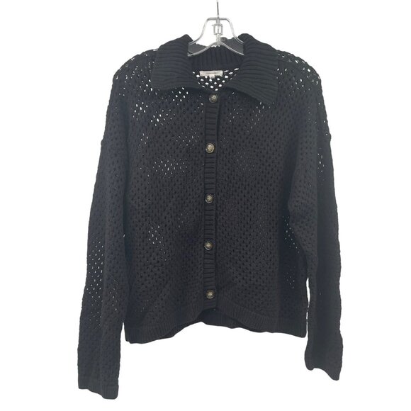 Maurices Open Knit Button Up Sweater Long Sleeve Black Size XL - Picture 1 of 9
